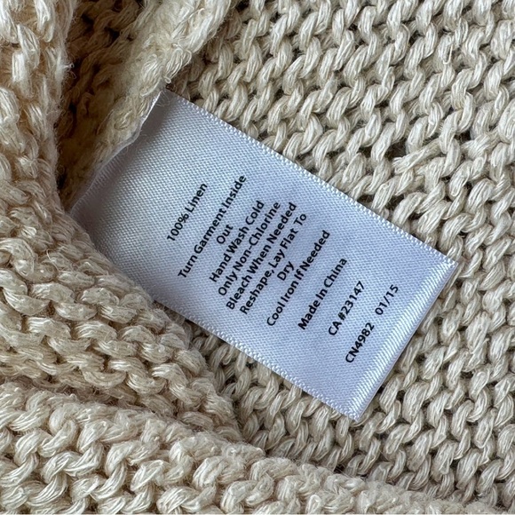 Talbots Linen Cap Sleeve Oversized Pullover Beige Knit Sweater Top - Size S - Picture 7 of 11